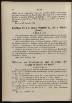 Post- und Telegraphen-Verordnungsblatt für das Verwaltungsgebiet des K.-K. Handelsministeriums 18861209 Seite: 2