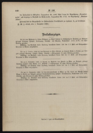 Post- und Telegraphen-Verordnungsblatt für das Verwaltungsgebiet des K.-K. Handelsministeriums 18861218 Seite: 4