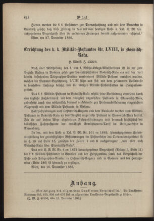 Post- und Telegraphen-Verordnungsblatt für das Verwaltungsgebiet des K.-K. Handelsministeriums 18861228 Seite: 2