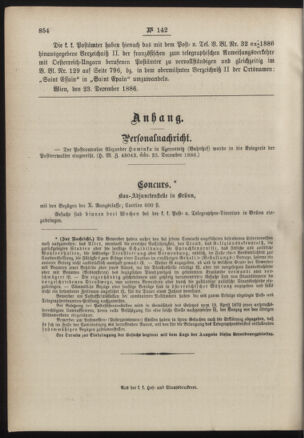 Post- und Telegraphen-Verordnungsblatt für das Verwaltungsgebiet des K.-K. Handelsministeriums 18861229 Seite: 4