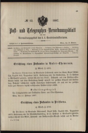 Post- und Telegraphen-Verordnungsblatt für das Verwaltungsgebiet des K.-K. Handelsministeriums