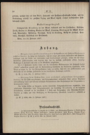 Post- und Telegraphen-Verordnungsblatt für das Verwaltungsgebiet des K.-K. Handelsministeriums 18870226 Seite: 2