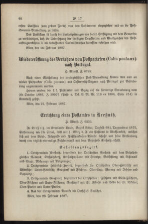 Post- und Telegraphen-Verordnungsblatt für das Verwaltungsgebiet des K.-K. Handelsministeriums 18870304 Seite: 2