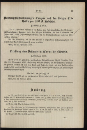 Post- und Telegraphen-Verordnungsblatt für das Verwaltungsgebiet des K.-K. Handelsministeriums 18870304 Seite: 3