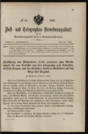 Post- und Telegraphen-Verordnungsblatt für das Verwaltungsgebiet des K.-K. Handelsministeriums