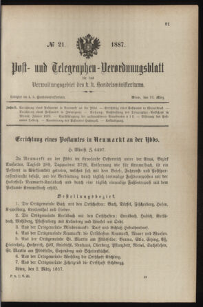 Post- und Telegraphen-Verordnungsblatt für das Verwaltungsgebiet des K.-K. Handelsministeriums