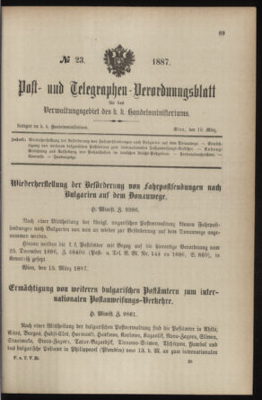 Post- und Telegraphen-Verordnungsblatt für das Verwaltungsgebiet des K.-K. Handelsministeriums