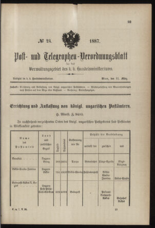 Post- und Telegraphen-Verordnungsblatt für das Verwaltungsgebiet des K.-K. Handelsministeriums 18870321 Seite: 1