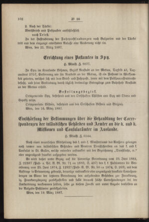 Post- und Telegraphen-Verordnungsblatt für das Verwaltungsgebiet des K.-K. Handelsministeriums 18870325 Seite: 2