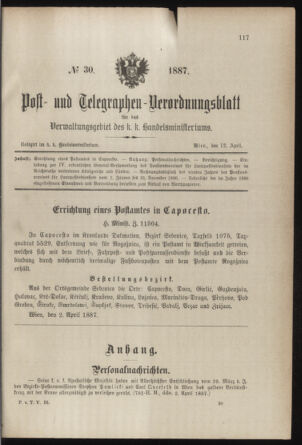 Post- und Telegraphen-Verordnungsblatt für das Verwaltungsgebiet des K.-K. Handelsministeriums