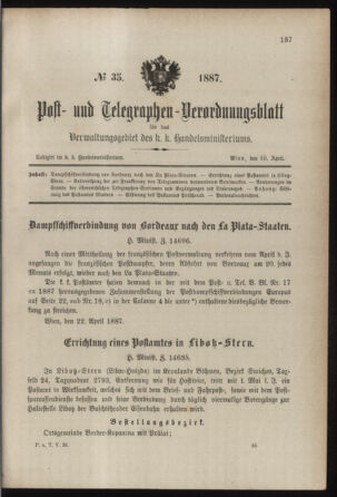 Post- und Telegraphen-Verordnungsblatt für das Verwaltungsgebiet des K.-K. Handelsministeriums