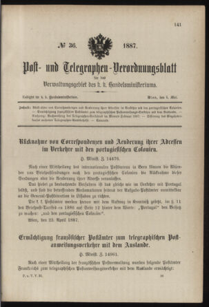 Post- und Telegraphen-Verordnungsblatt für das Verwaltungsgebiet des K.-K. Handelsministeriums