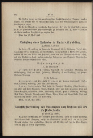 Post- und Telegraphen-Verordnungsblatt für das Verwaltungsgebiet des K.-K. Handelsministeriums 18870611 Seite: 2