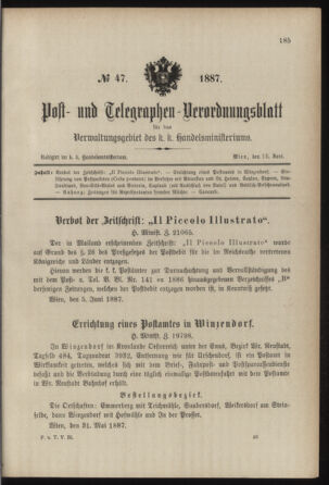 Post- und Telegraphen-Verordnungsblatt für das Verwaltungsgebiet des K.-K. Handelsministeriums