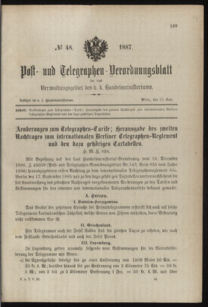 Post- und Telegraphen-Verordnungsblatt für das Verwaltungsgebiet des K.-K. Handelsministeriums