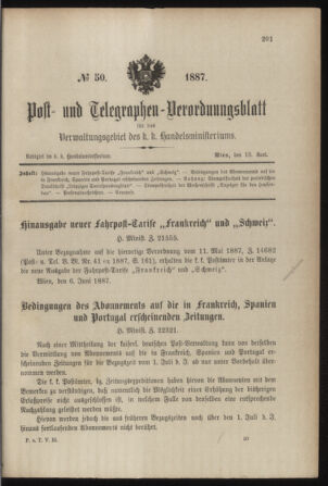 Post- und Telegraphen-Verordnungsblatt für das Verwaltungsgebiet des K.-K. Handelsministeriums