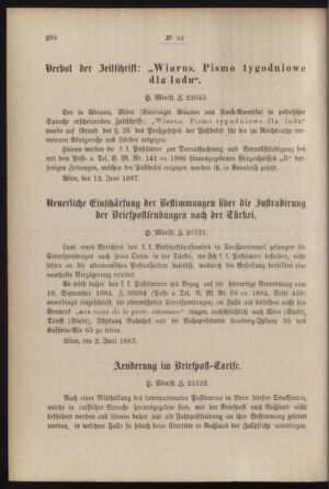 Post- und Telegraphen-Verordnungsblatt für das Verwaltungsgebiet des K.-K. Handelsministeriums 18870620 Seite: 2