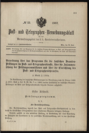 Post- und Telegraphen-Verordnungsblatt für das Verwaltungsgebiet des K.-K. Handelsministeriums 18870625 Seite: 1