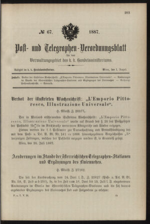 Post- und Telegraphen-Verordnungsblatt für das Verwaltungsgebiet des K.-K. Handelsministeriums