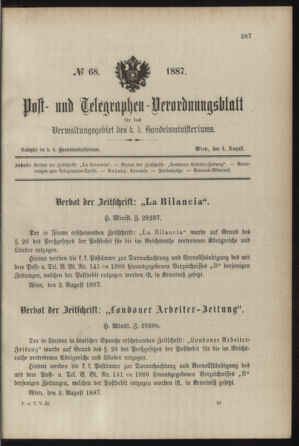 Post- und Telegraphen-Verordnungsblatt für das Verwaltungsgebiet des K.-K. Handelsministeriums