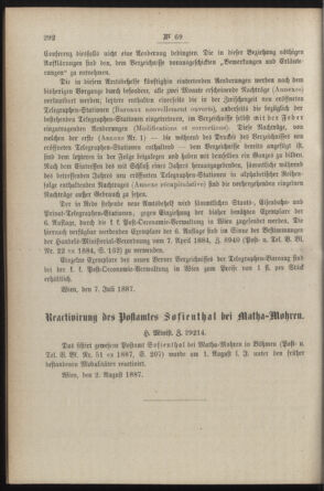 Post- und Telegraphen-Verordnungsblatt für das Verwaltungsgebiet des K.-K. Handelsministeriums 18870806 Seite: 2