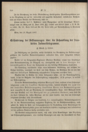 Post- und Telegraphen-Verordnungsblatt für das Verwaltungsgebiet des K.-K. Handelsministeriums 18870830 Seite: 2