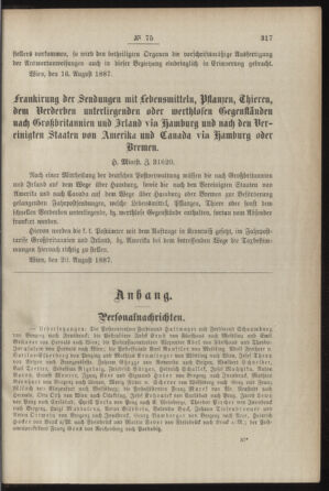 Post- und Telegraphen-Verordnungsblatt für das Verwaltungsgebiet des K.-K. Handelsministeriums 18870830 Seite: 3