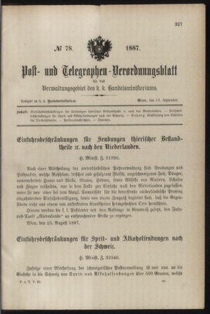 Post- und Telegraphen-Verordnungsblatt für das Verwaltungsgebiet des K.-K. Handelsministeriums