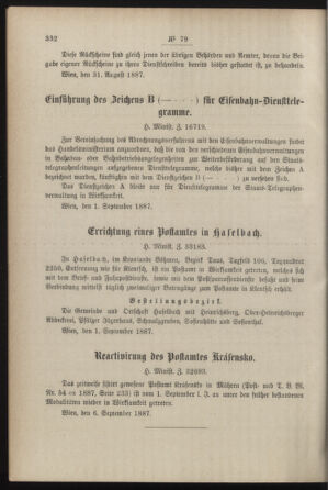 Post- und Telegraphen-Verordnungsblatt für das Verwaltungsgebiet des K.-K. Handelsministeriums 18870916 Seite: 2