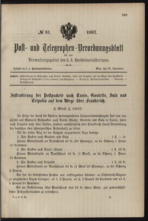 Post- und Telegraphen-Verordnungsblatt für das Verwaltungsgebiet des K.-K. Handelsministeriums