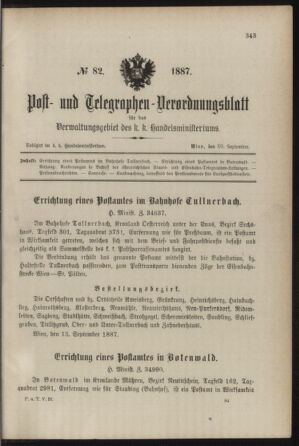 Post- und Telegraphen-Verordnungsblatt für das Verwaltungsgebiet des K.-K. Handelsministeriums 18870930 Seite: 1