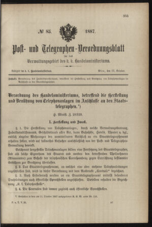 Post- und Telegraphen-Verordnungsblatt für das Verwaltungsgebiet des K.-K. Handelsministeriums 18871012 Seite: 1