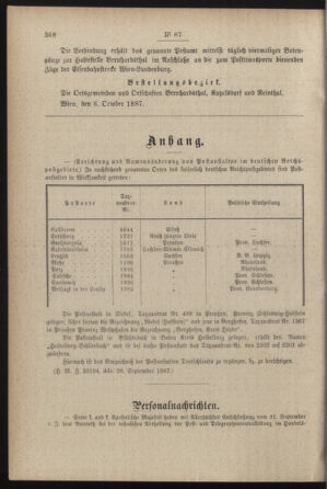 Post- und Telegraphen-Verordnungsblatt für das Verwaltungsgebiet des K.-K. Handelsministeriums 18871016 Seite: 2