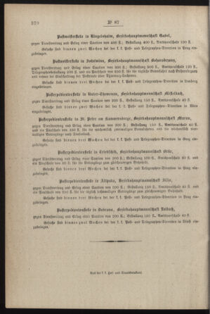 Post- und Telegraphen-Verordnungsblatt für das Verwaltungsgebiet des K.-K. Handelsministeriums 18871016 Seite: 4