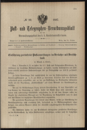 Post- und Telegraphen-Verordnungsblatt für das Verwaltungsgebiet des K.-K. Handelsministeriums 18871020 Seite: 1