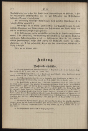 Post- und Telegraphen-Verordnungsblatt für das Verwaltungsgebiet des K.-K. Handelsministeriums 18871020 Seite: 2