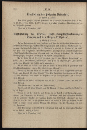 Post- und Telegraphen-Verordnungsblatt für das Verwaltungsgebiet des K.-K. Handelsministeriums 18871115 Seite: 4