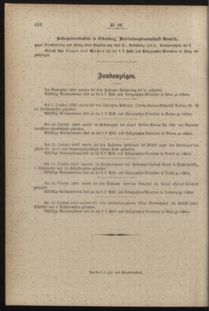 Post- und Telegraphen-Verordnungsblatt für das Verwaltungsgebiet des K.-K. Handelsministeriums 18871120 Seite: 4