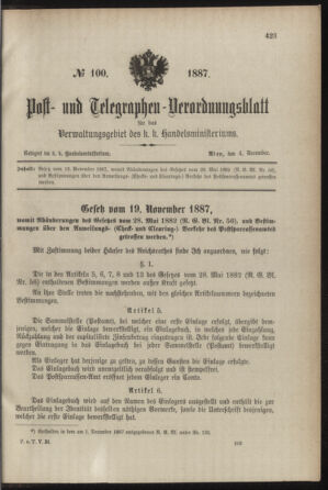 Post- und Telegraphen-Verordnungsblatt für das Verwaltungsgebiet des K.-K. Handelsministeriums