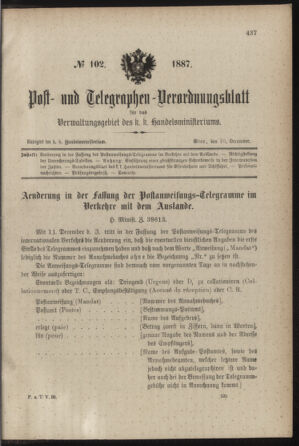 Post- und Telegraphen-Verordnungsblatt für das Verwaltungsgebiet des K.-K. Handelsministeriums