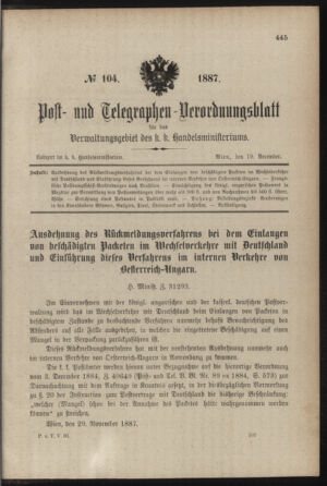 Post- und Telegraphen-Verordnungsblatt für das Verwaltungsgebiet des K.-K. Handelsministeriums