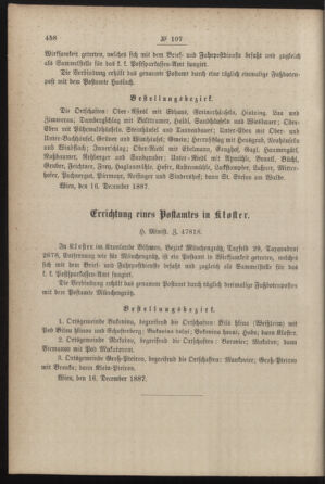 Post- und Telegraphen-Verordnungsblatt für das Verwaltungsgebiet des K.-K. Handelsministeriums 18871228 Seite: 2