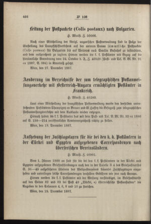 Post- und Telegraphen-Verordnungsblatt für das Verwaltungsgebiet des K.-K. Handelsministeriums 18871229 Seite: 6