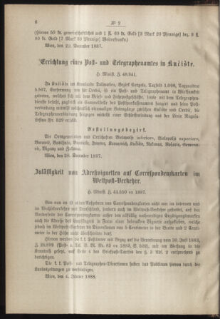 Post- und Telegraphen-Verordnungsblatt für das Verwaltungsgebiet des K.-K. Handelsministeriums 18880112 Seite: 2