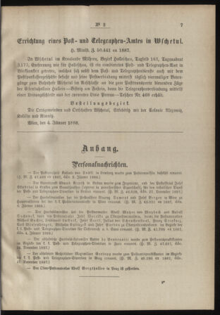 Post- und Telegraphen-Verordnungsblatt für das Verwaltungsgebiet des K.-K. Handelsministeriums 18880112 Seite: 3