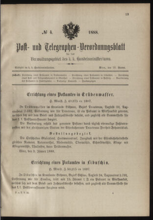 Post- und Telegraphen-Verordnungsblatt für das Verwaltungsgebiet des K.-K. Handelsministeriums 18880118 Seite: 1