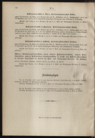 Post- und Telegraphen-Verordnungsblatt für das Verwaltungsgebiet des K.-K. Handelsministeriums 18880118 Seite: 4