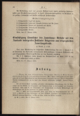 Post- und Telegraphen-Verordnungsblatt für das Verwaltungsgebiet des K.-K. Handelsministeriums 18880126 Seite: 2