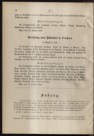 Post- und Telegraphen-Verordnungsblatt für das Verwaltungsgebiet des K.-K. Handelsministeriums 18880128 Seite: 2