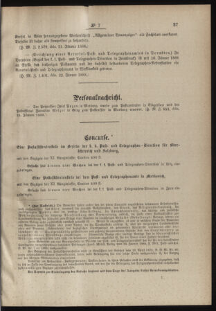 Post- und Telegraphen-Verordnungsblatt für das Verwaltungsgebiet des K.-K. Handelsministeriums 18880128 Seite: 3